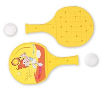 Siya Enterprises Table Tennis for Kids Indoor & Outdoor Sport Game Playing Badminton Set with Soft Ball Yellow Racket (2 Racket with 2 Ball)